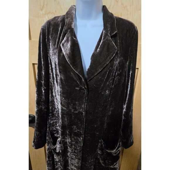 Vintage J. Jill Crushed Velvet Long Jacket Coat S Brown old money whimsy - Picture 1 of 7